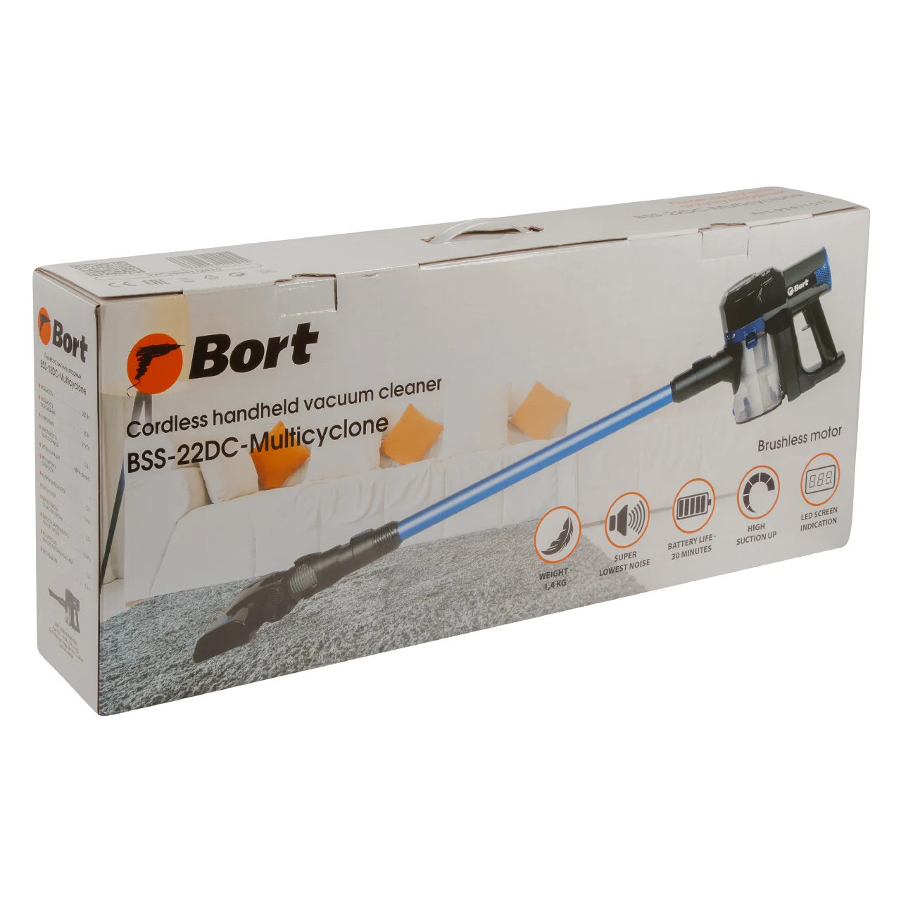 Пылесос ручной аккумуляторный Bort BSS 22DC Multicyclone (Li ion батарея на 22В турбо