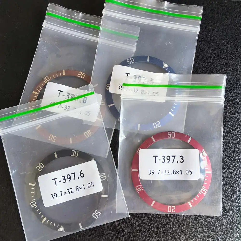 Mod Watch Parts Black Blue Red Coffe 39.7mm*32.8MM Slope Aluminum Bezel Insert Green Luminous Beads For Tudor T-397 41MM Case