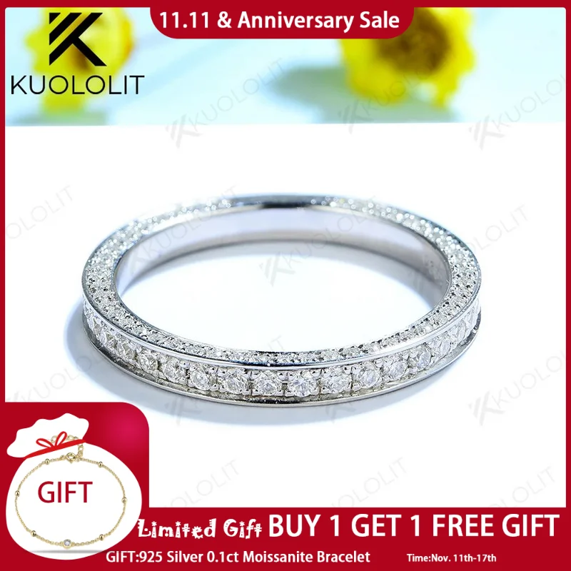 

Kuoluit, полностью вечная круглая огранка, Moissanite, кольца для мужчин и женщин, одноцветная, 18 К 585, 10 к, белое золото, Свадебная лента для юбилея, классика