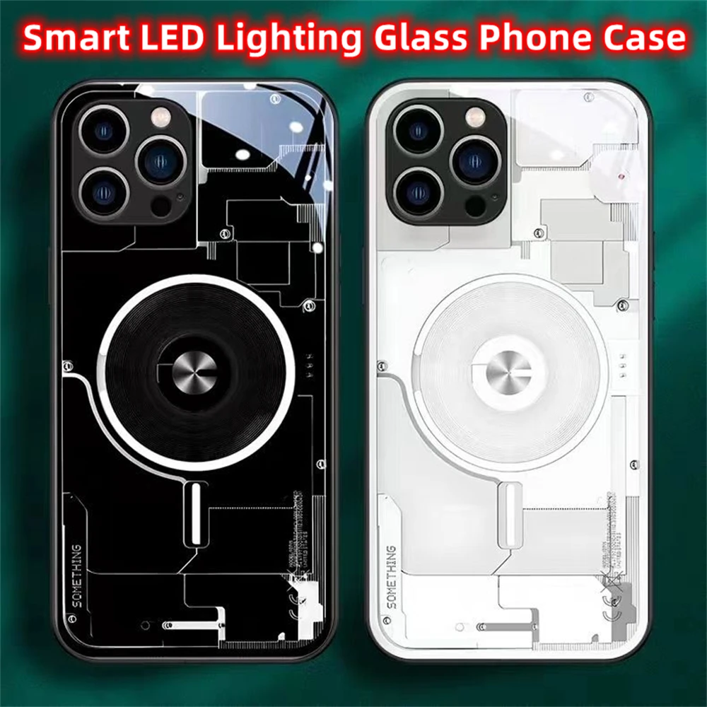 Фото Стильный чехол для iPhone Air 17 16 15 14 13 12 11 Pro Max Plus с дизайном «Кибер-апертура», умной LED-подсветкой и закаленным стеклом №2