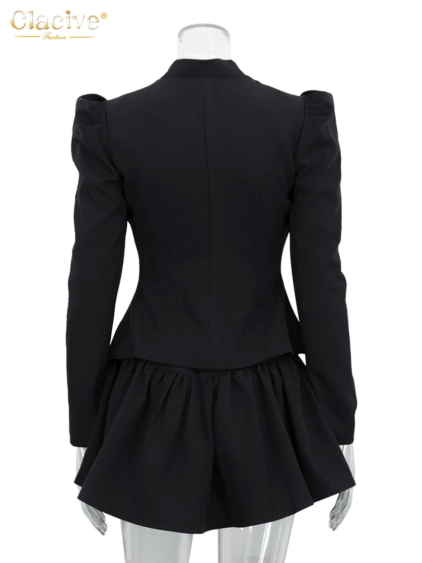 Clacive Fashion Slim Серый офисный комплект из 2 предметов для женщин 2025 Элегантная рубашка с длинным рукавом и мини-юбкой с высокой талией Женский комплект (art.: 3920cd07cd9ff) - 3920cd07cd9ff