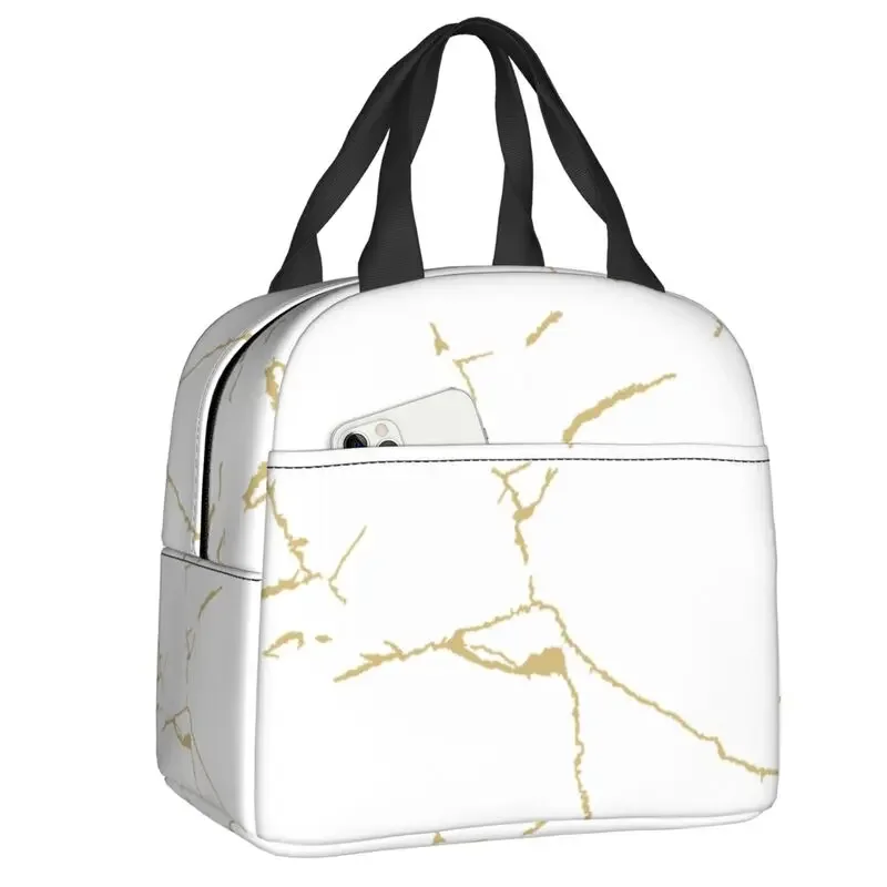 

Индивидуальная Золотая мраморная текстура, сумка для обеда с абстрактным рисунком для мужчин и женщин, теплоизолированные Ланч-боксы для взрослых и офиса