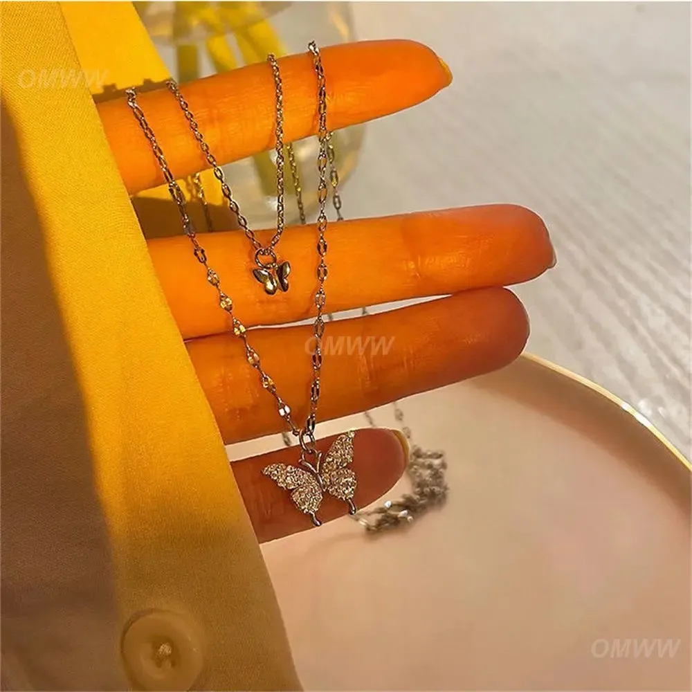 Двухслойное ожерелье Lanjuzi с подвеской бабочка