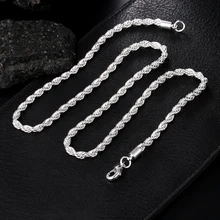 4MM Rope 16-24inch for Women Men Beautiful Fashion 925 Sterling Silver Charm Chain Necklace High Quality Jewelry 40-60cm