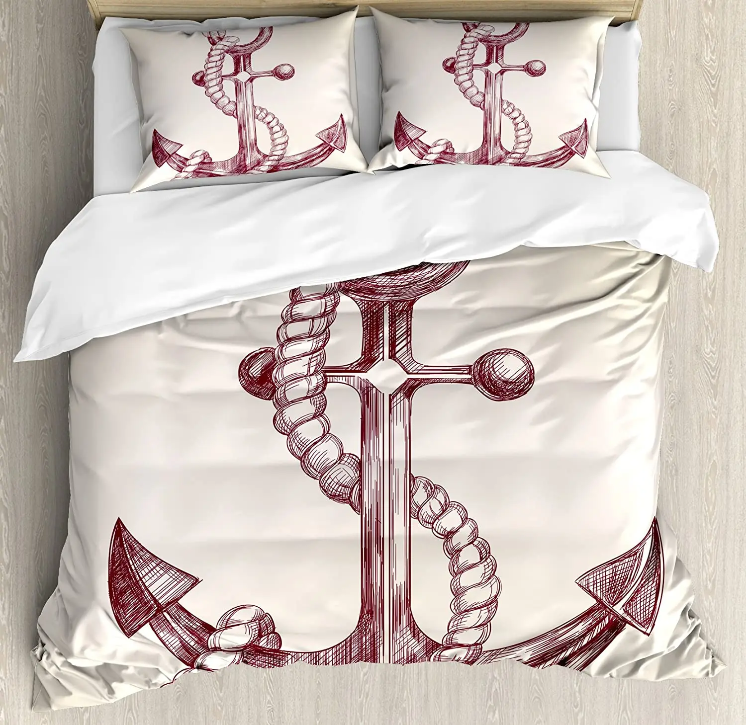 

Anchor Bedding Set For Bedroom Bed Home Realistic Hand Drawn Sketch Marine Vintage Design Duvet Cover Quilt Cover And Pillowcase