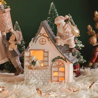 2021 christmas decorations creative snow houses figures house model figurine santa claus home scene with night lights xmas gifts