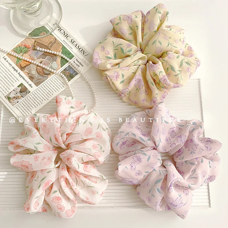 

2023 New Korean Spring Large Intestine Scrunchie Floral Hair Head Rope Female Hair Tie Ponytail Rubber Band For Women Gifts