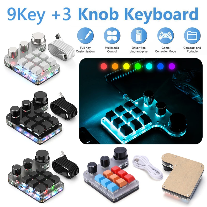 

Клавиатура с Bluetooth, 9 клавиш, 3 ручки, программирование, макро, пользовательская клавиатура RGB, 18 символов, одна клавиша, копия пароля, вставка, ...