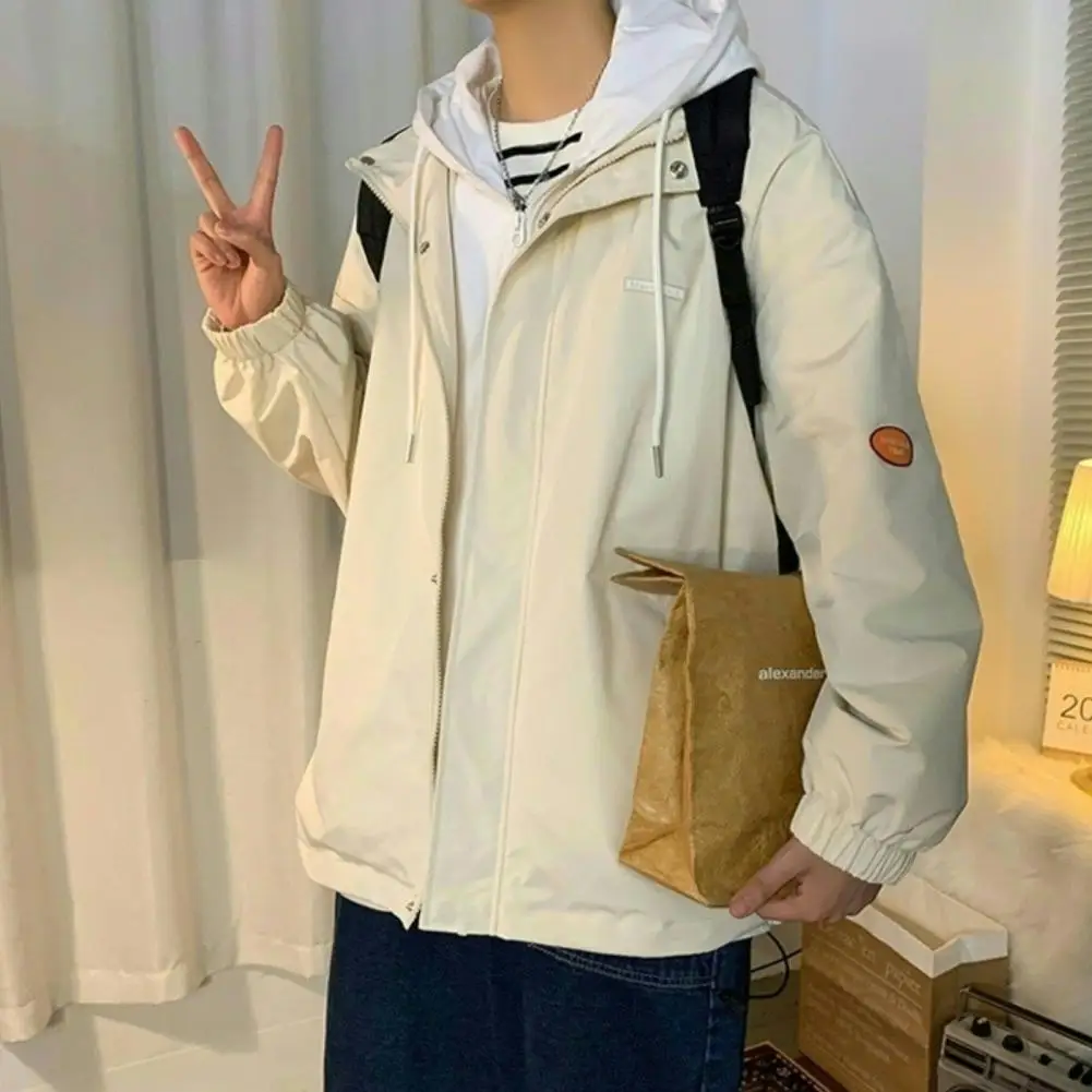 

Hooded Cargo Jackets for Men Autumn Fake Two Pieces Zipper Bomber Jackets Coats Classic Hooded Baseball Jackets Male veste homme