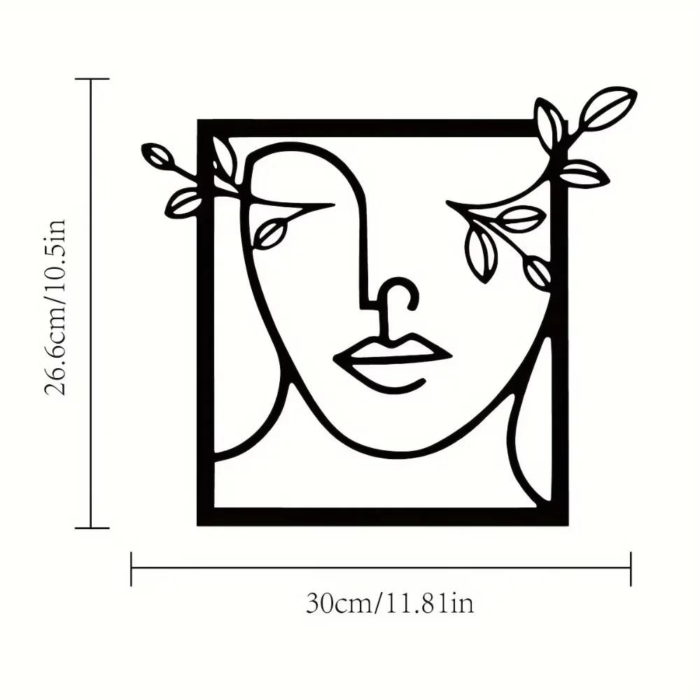 Металлическая стена искусство женщина лицо с листьями-символ элегантности.