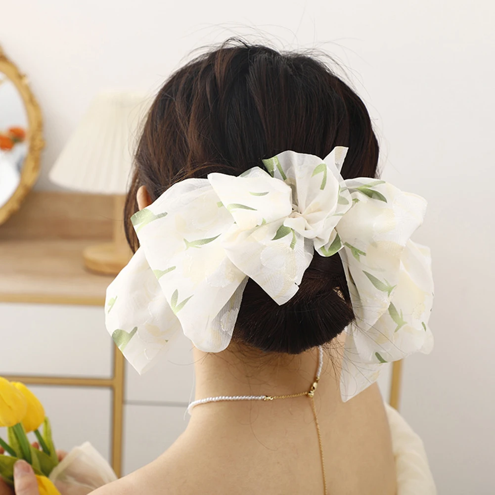 

White Oversize Bow Hairpin for Women Chiffon Bowknot Ribbon Hair Clip New Long Lady Wedding Girls Spring Clip Hair Accessories