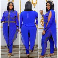 dashiki african clothes for women 2022 new plus size 2 piece set traditional wear beading chiffon top pants suit lady clothing