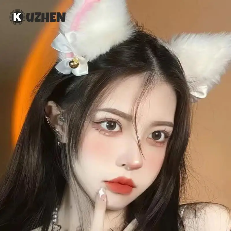 

Lolita Cat Ears Hair Clip With Bell White Black Fox Long Fur Hairpin Hairband Headband Cosplay Hair Accessory Gift