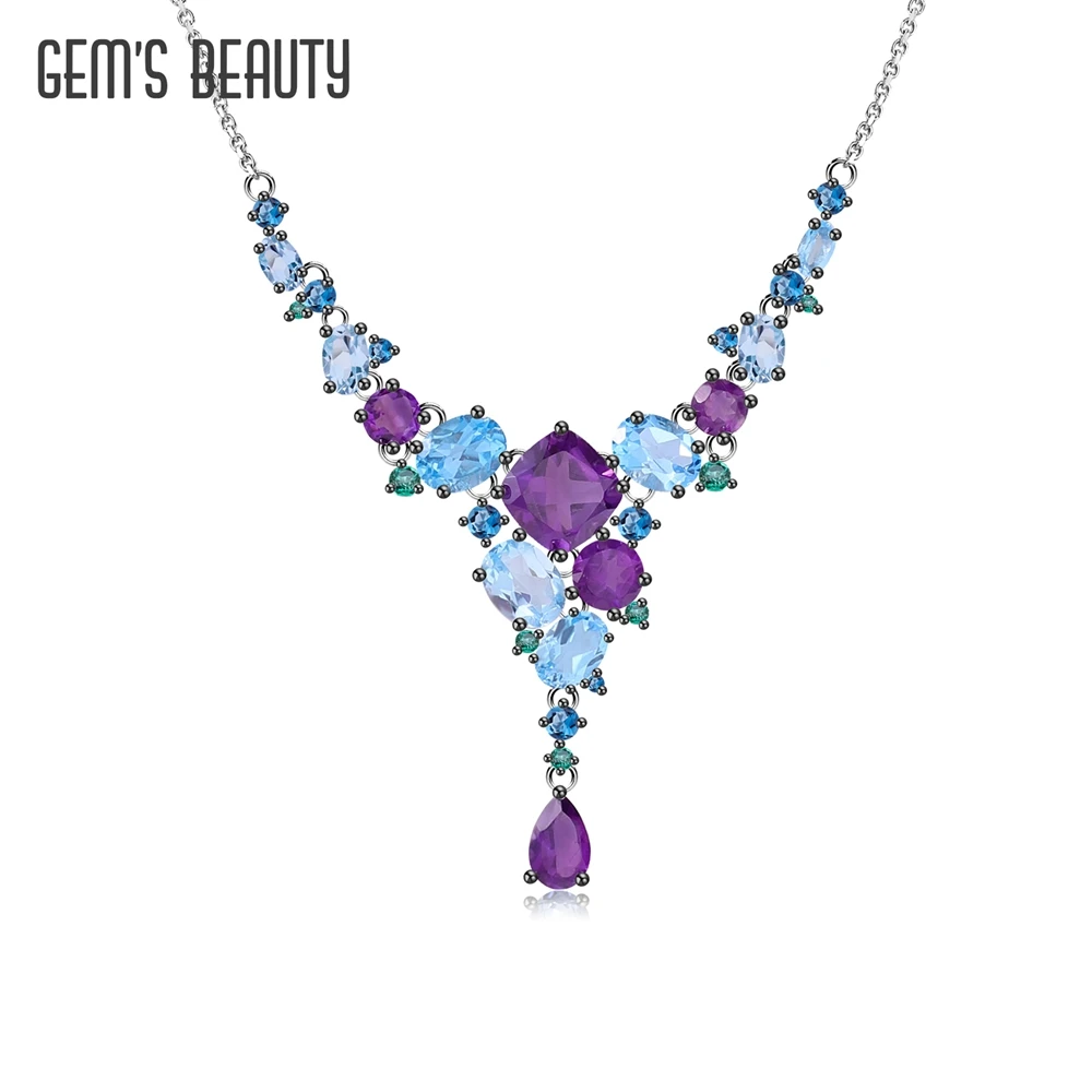 

GEM'S BEAUTY Luxury Natural Gemstone Multicolor 925 Sterling Silver Necklace For Women Girls Party Gift Wedding Fine Jewelry
