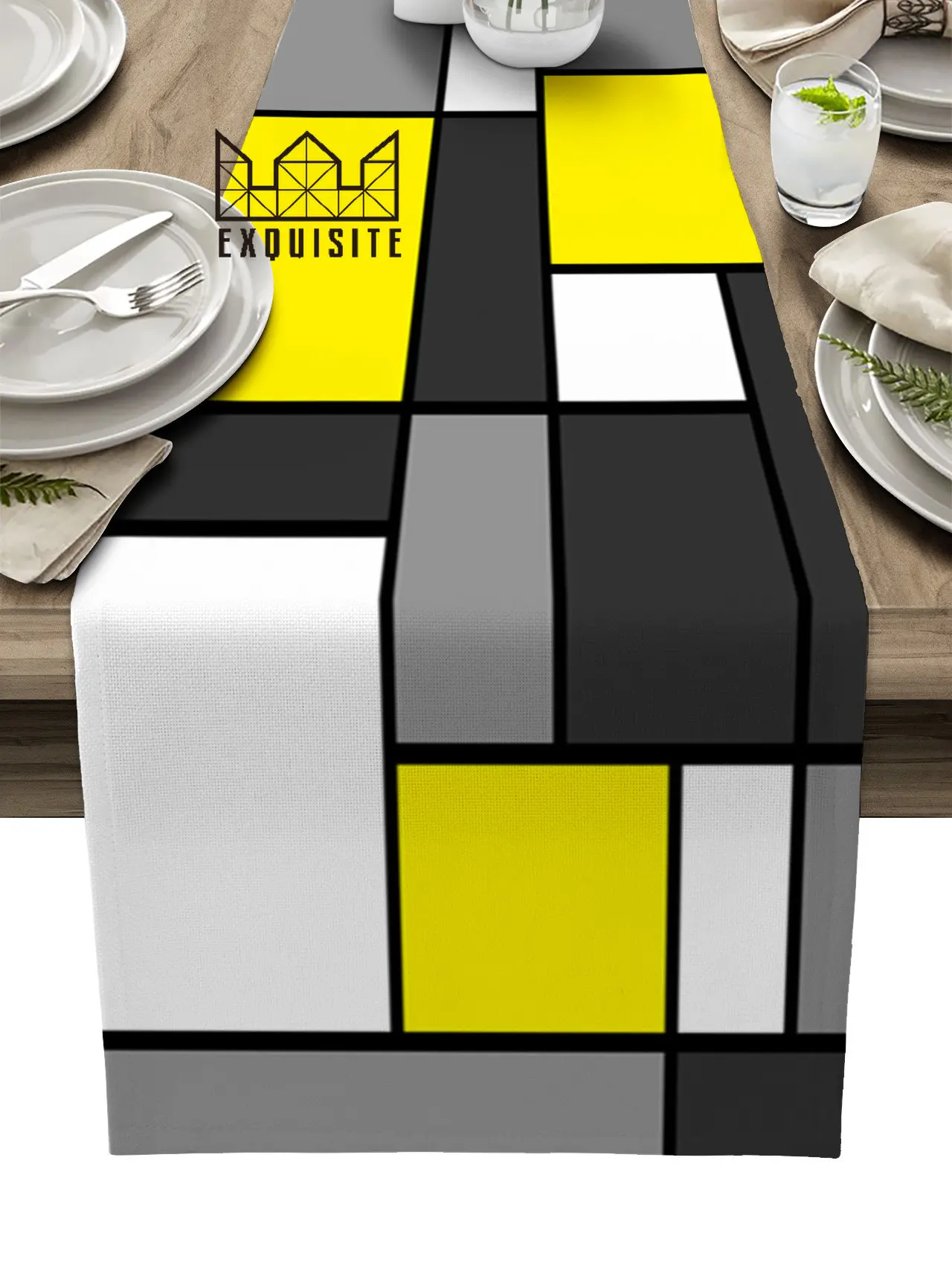 

Геометрические фигуры, желтая абстрактная настольная дорожка, Обложка для свадебного стола, обеденного стола, ткань, украшение для дома и к...