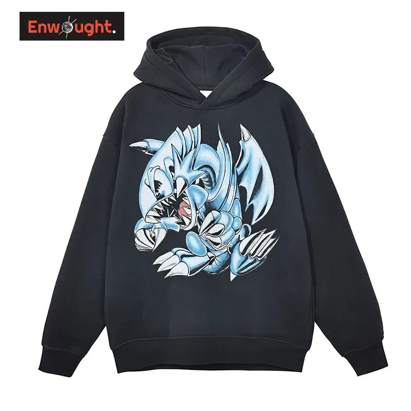 

Blue Eyes White Dragon Hoodie Men Casual Style Anime Yu Gi Oh Hooded Sweatshirts Fleece Streetwear Harajuku Winter Manga Hoodies