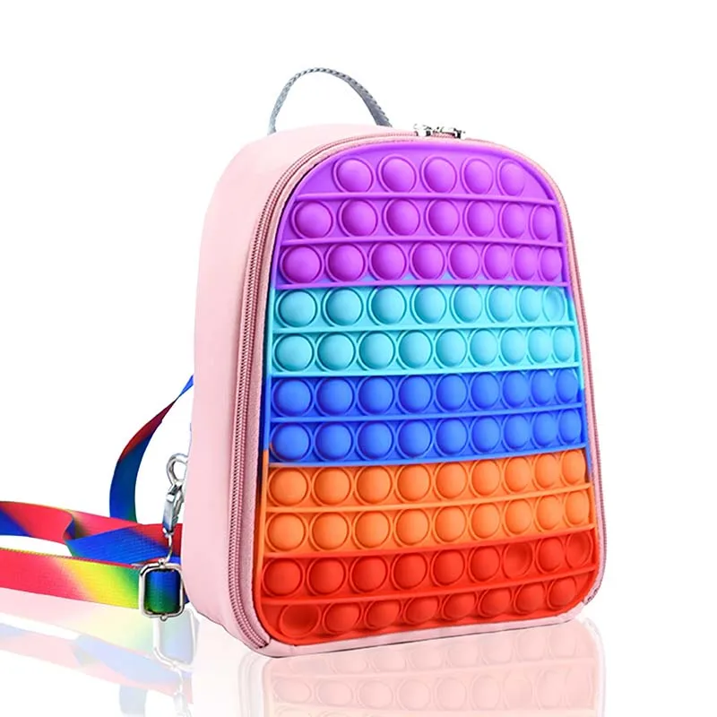 

Large Pop Bubble Backpack for Girl Boy Bubble Popping Shoulder Bag Purse Fidget Toy Storage Bag Rainbow Anti-stress Fidget Toys