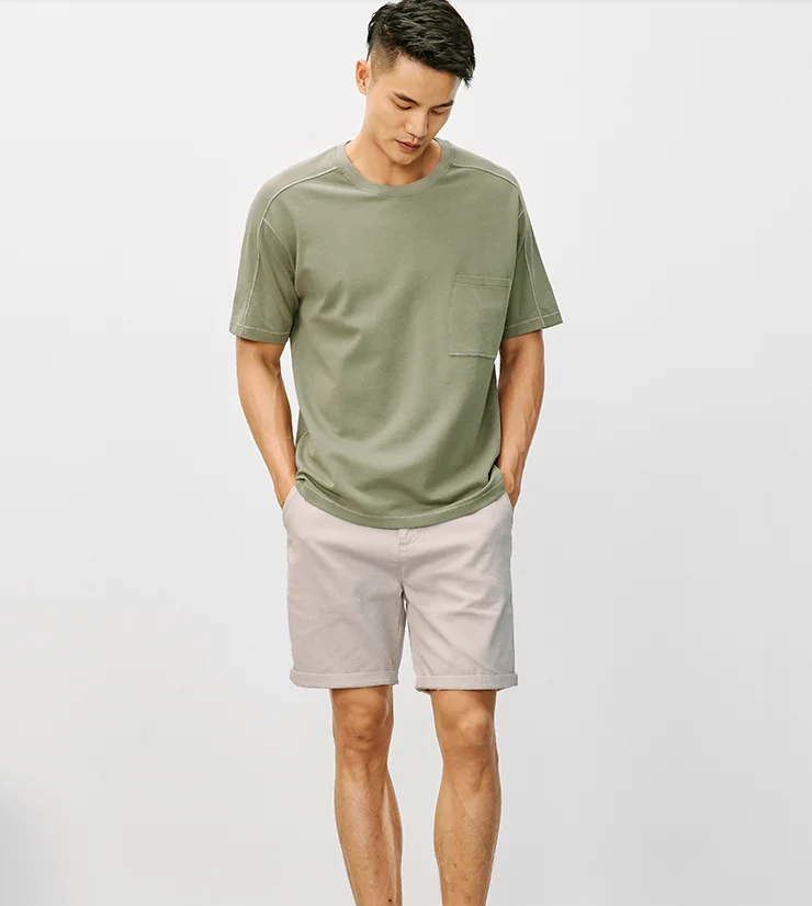 

W2173- American casual men's short sleeve T-shirt fashion round neck top loose off shoulder T-shirt.