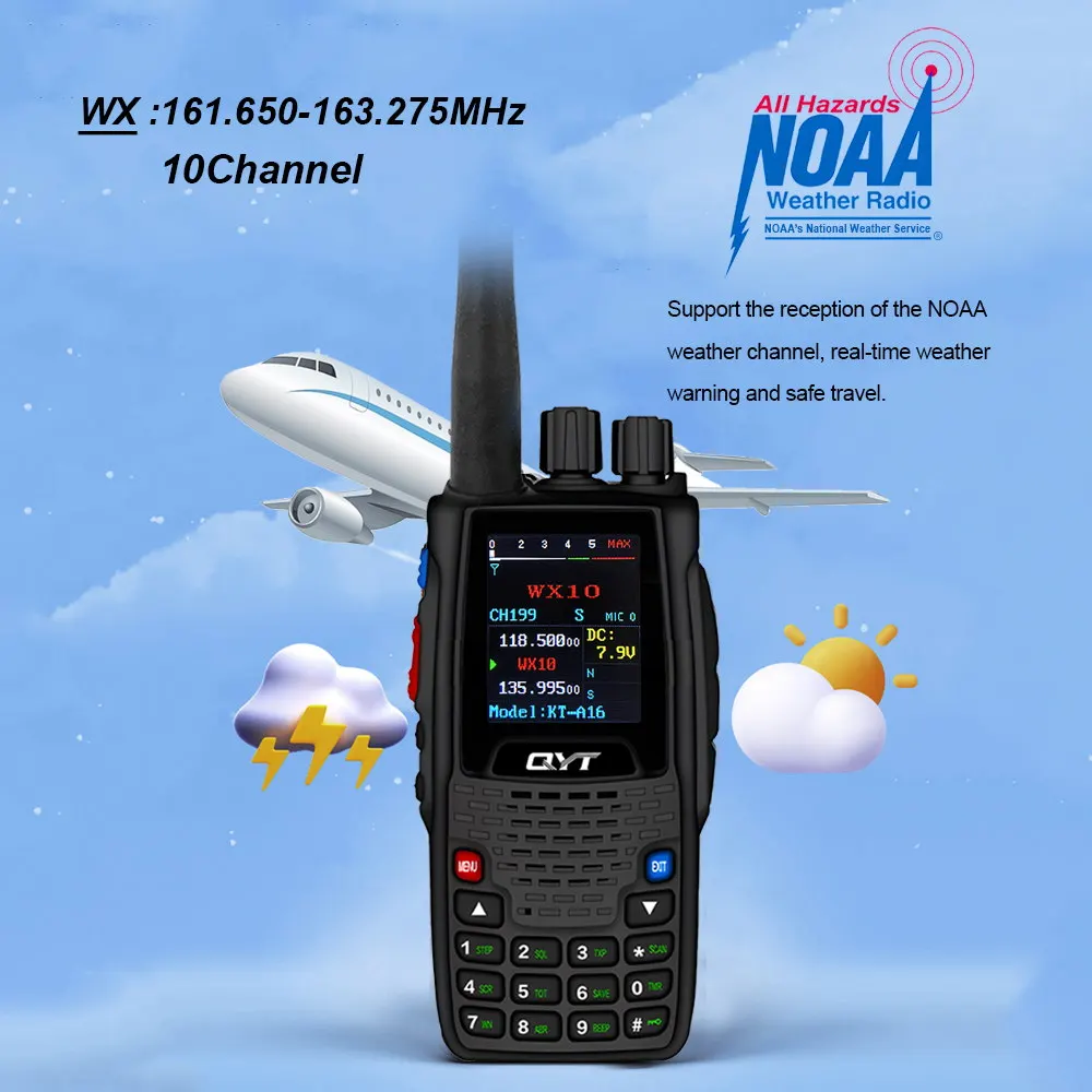 Anysecu AirBand Transmit УКВ рация KT-A16 Tx108.000-136.999 МГц Rx108.0000-136.999 6 Вт 200 каналов W/10 NOAA прогноз