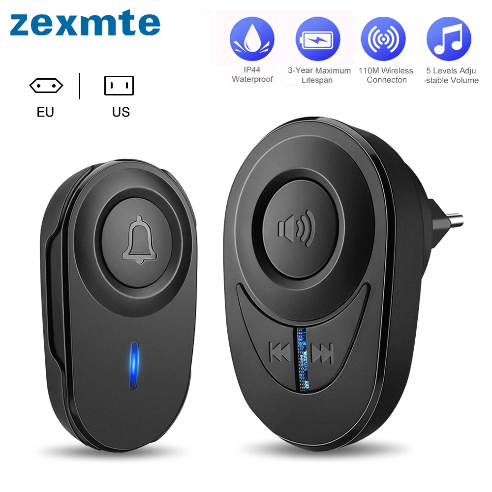 Беспроводной дверной звонок Zexmte Водонепроницаемый для умного дома внешняя