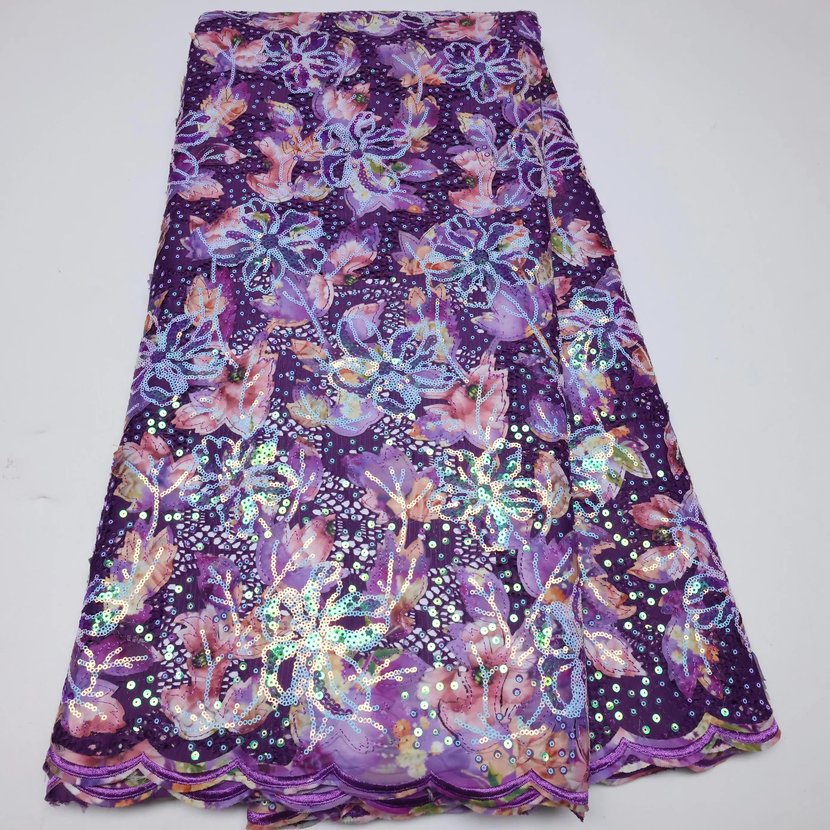 

High Quality African French Multicolor Embroidery 3D Stereoscopic Swiss Net Tulle Mesh Lace Fabric For Dress GNU1-33