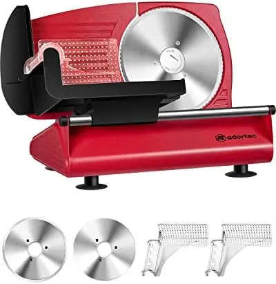 

Slicer, Deli Slicer for Home Use with 2 Interchangeable Blades & Food Pushers, Silver