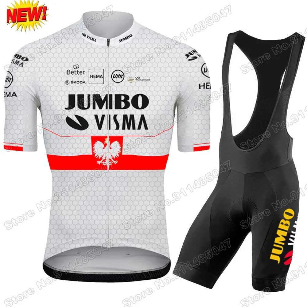 

Cycling Jersey Poland Jumbo Visma 2022 White Set Mens Summer Polish Clothing Road Bike Shirts Bicycle Bib Shorts MTB Maillot