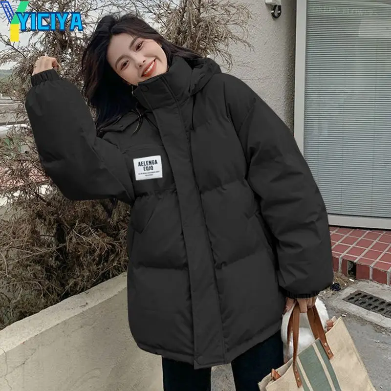 YICIYA Winter Women Parkas Solid Color Harajuku High Quality Hooded Casual Warm Thickened Jackets Woman Fashion Casual Parka Y2k
