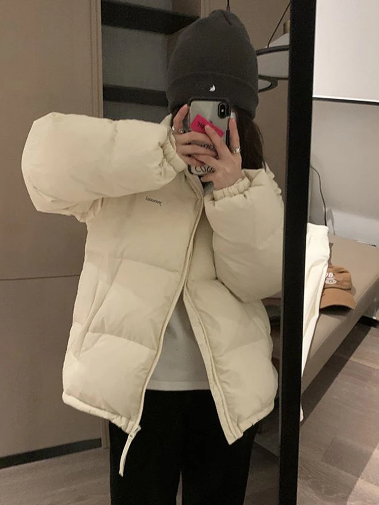 Coat Women Winter Jacket 2023 Zipper Down Parkas Stand Collar Thicken Warm Korean Fashion Casual Oversized Outerwear Green Black
