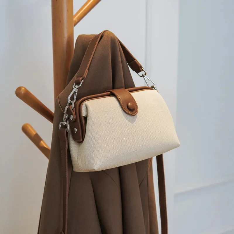 

Simple Single Shoulder Crossbody Bag New Trend Fashion Portable Shell Handbag Women Canvas Contrast Commuter Satchel Versatile