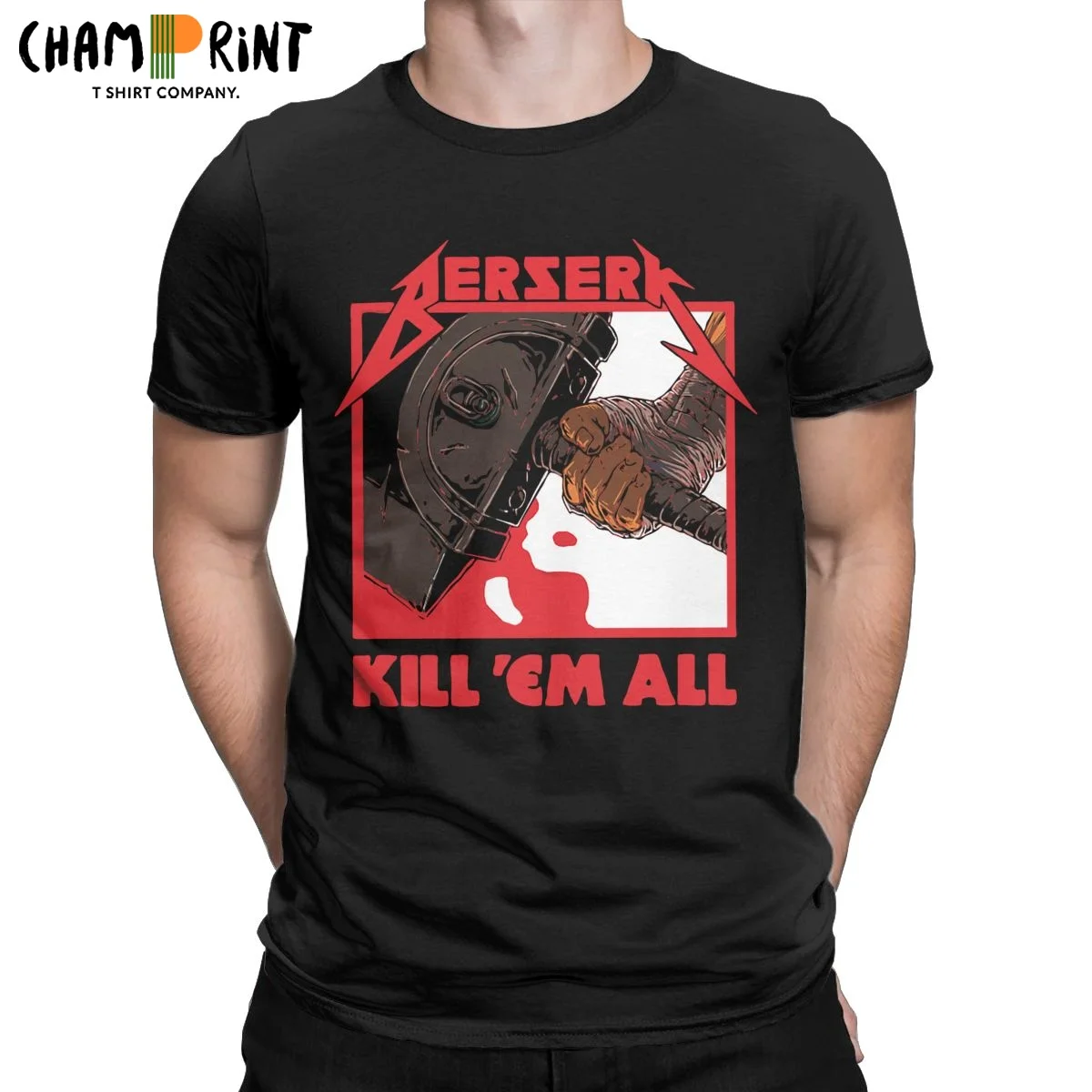 

Berserk Metal Manga T Shirt for Men Pure Cotton Novelty T-Shirts Round Collar Tees Short Sleeve Clothing Graphic Printed