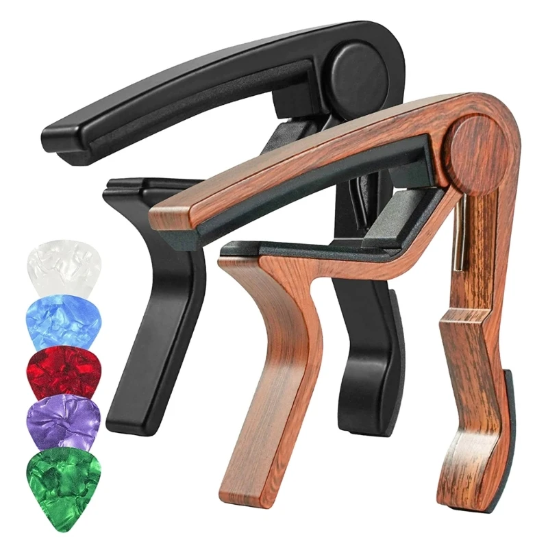 

2Pcs Aluminum Alloy Sliding Capo 4 Strings 6 Strings Acoustic Guitar Capo Adjustable Guitars Tuning Tone with 5pcs Picks