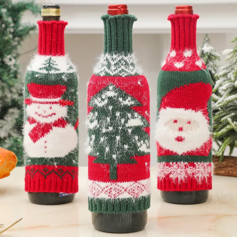 Милый вязаный чехол для винной бутылки Рождественское украшение стола