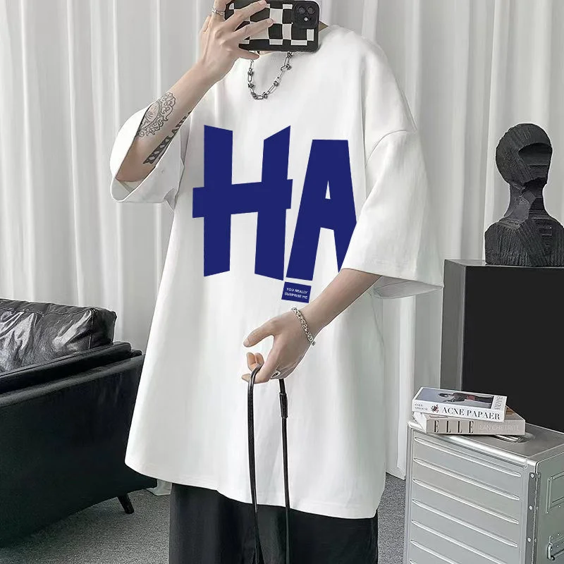 

HybSkr Large Letter HA Graphic Men's Tshirt Streetwear Oversize Short Sleeve Male T-shirt Harajuku Casual Unisex Tops Clothing