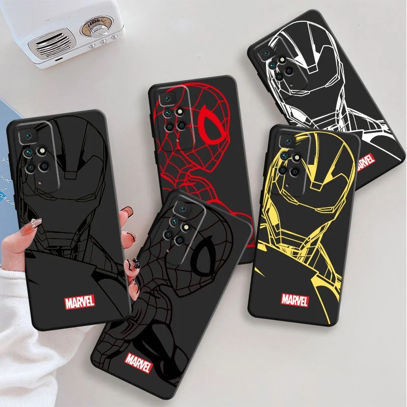 Phone Marvel Iron Man Spiderman Black Silicone Case Cover for Xiaomi Redmi 11 10 9 8 10C 10A 9A 9C A1 K40 K50 Pro Plus Original