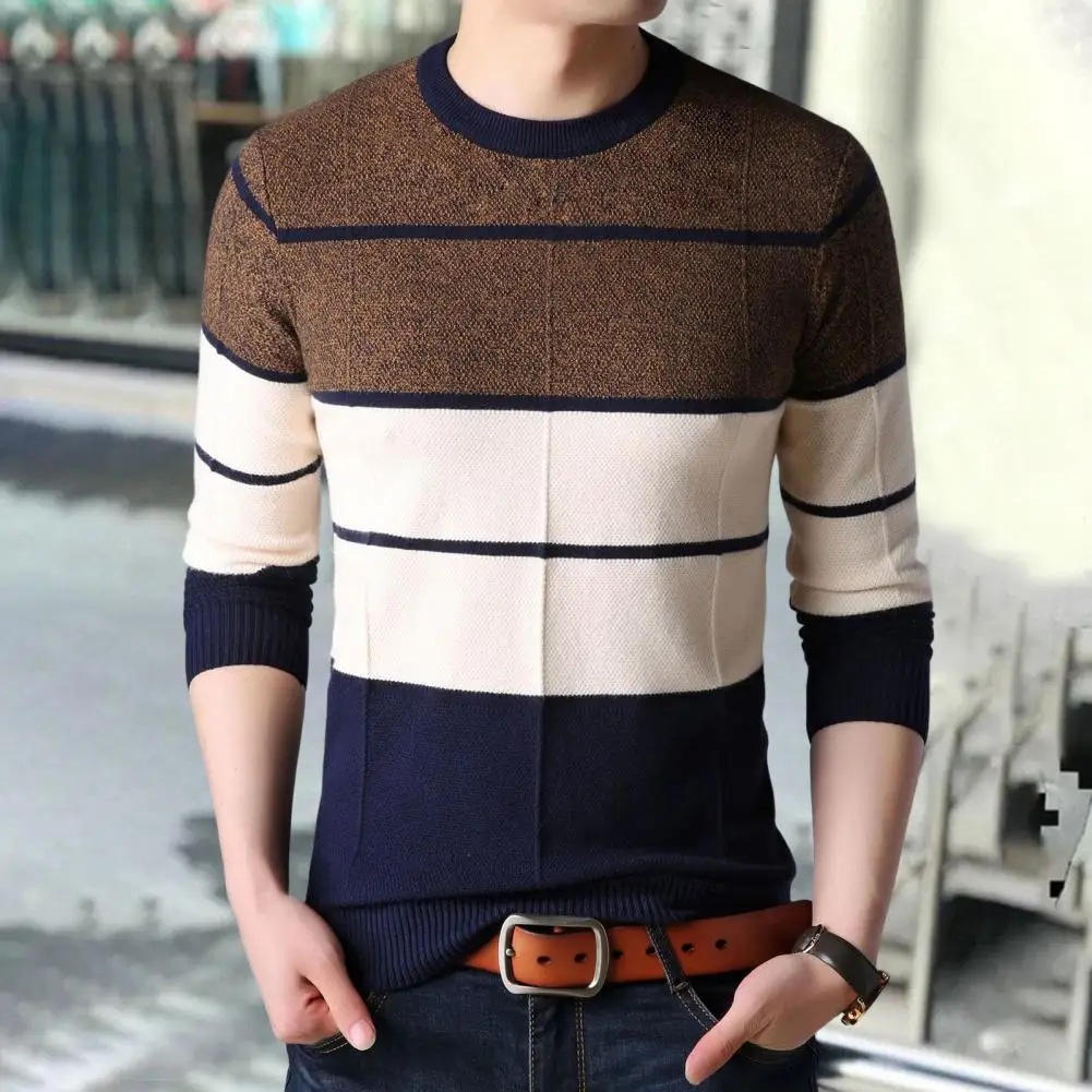 

Свитер Мужской трикотажный облегающий контрастных цветов, с длинным рукавом