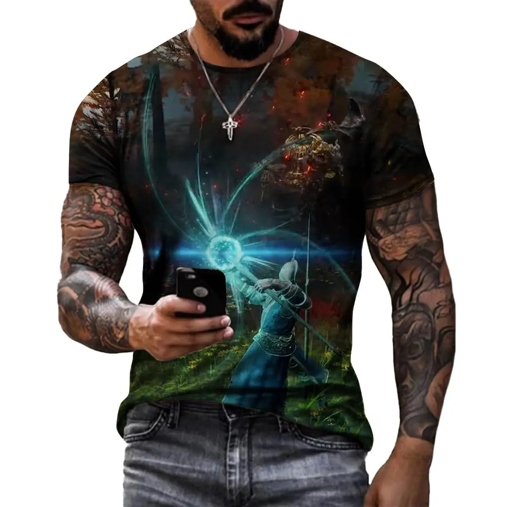 

Men's Summer Oversized Loose T-Shirt Elden Ring Game Comfortable O Neck Short Sleeve Shirt for Men Casual Harajuku Streetwear