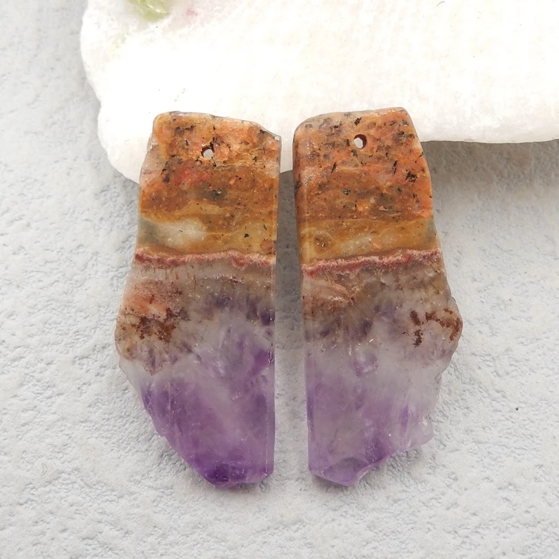 

Аксессуары для ювелирных изделий из полудрагоценных камней, подарок на день рождения, модные серьги из натурального аметиста Nugget, бусины 35x15x3 мм 7 г