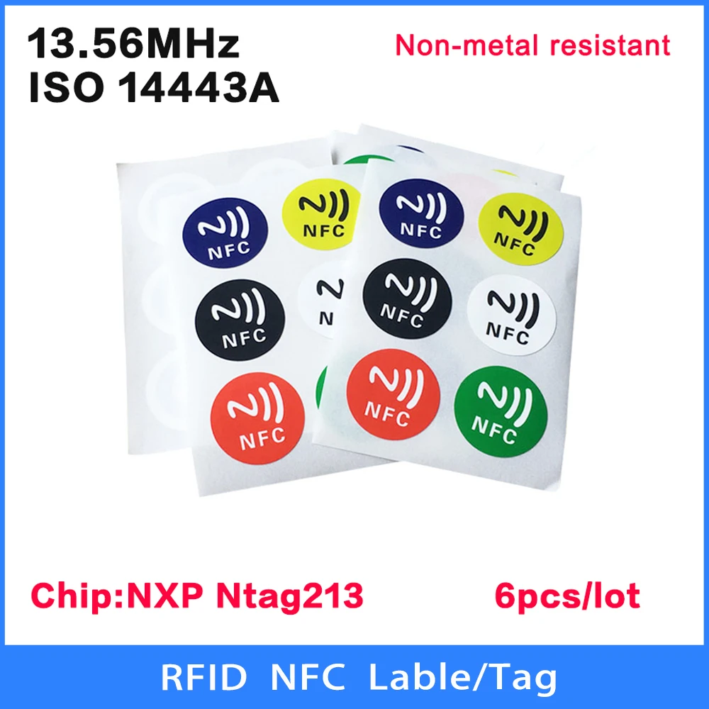 Adesivi Nfc Da 30Mm Iso14443A 13.56Mhz Nxp Ntag213 Etichetta Universale Rfid Hf Smart Tag Elettronici Per Tutti I Telefoni Nfc 6 Pezzi Ic Card