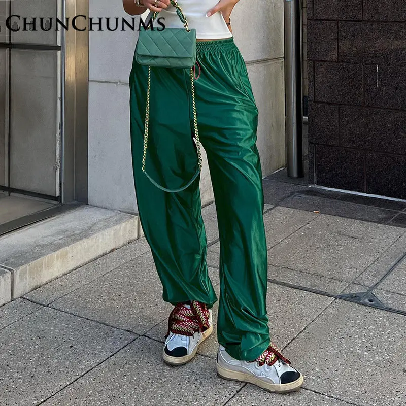 

Женские драпированные брюки с широкими штанинами, шелковые облегающие спортивные повседневные однотонные спортивные брюки с высокой тали...