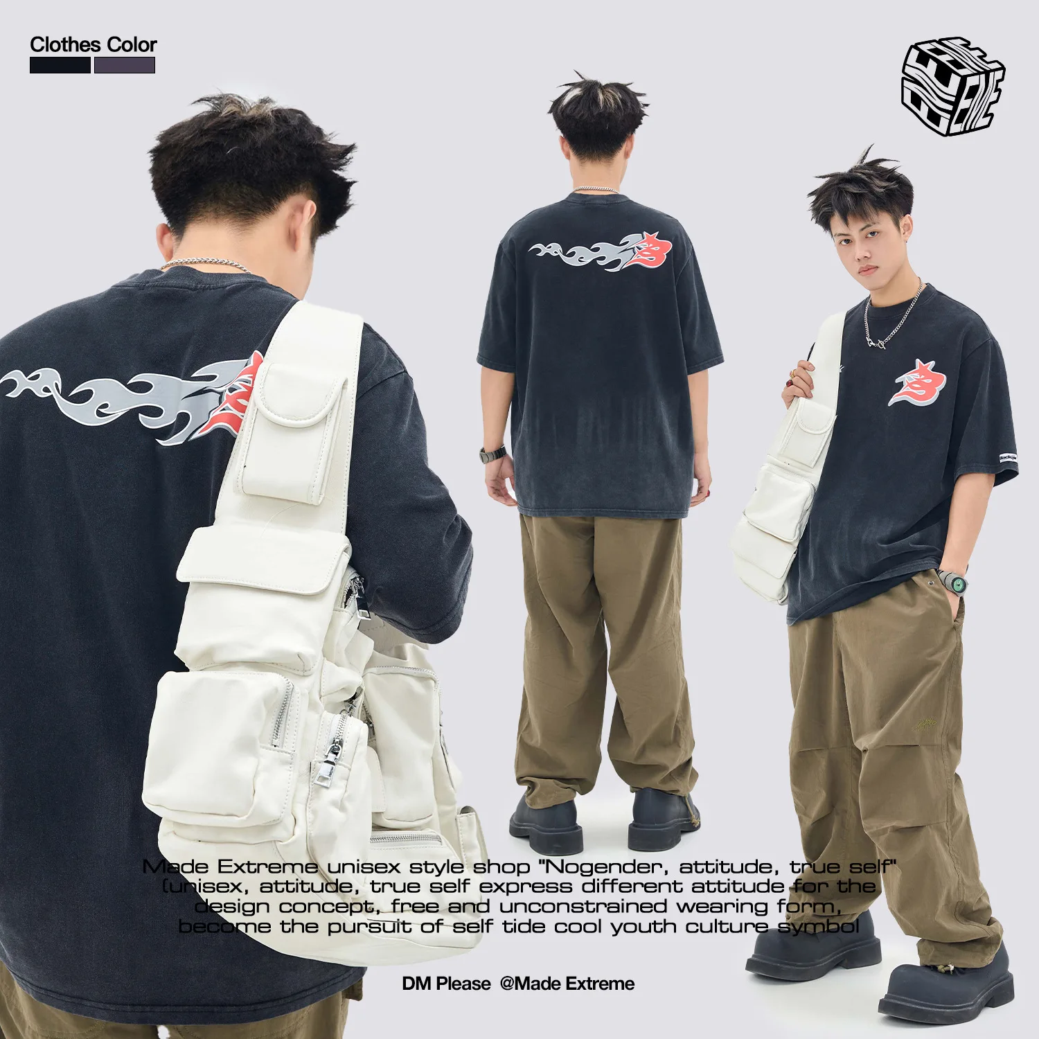 

BLACKAIR Streetwear Flame Letter Washed Vintage Short Sleeve T-shirt Cotton Casual Mens T Shirts Y2k T Shirt for Men