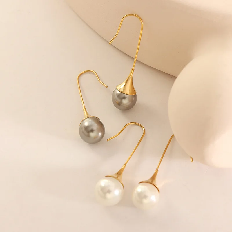 

2022 Neutral Style Niche Exquisite Titanium Steel Ear Buckle Imitation Pearl Earrings Fashion Personality All-match Ear Jewelry