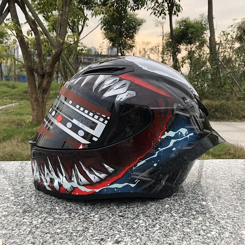 

Новое поступление, шлем Venom на все лицо, мотоциклетный шлем с одним объективом, гоночный шлем с большим спойлером, золотой козырек, защитная шапка