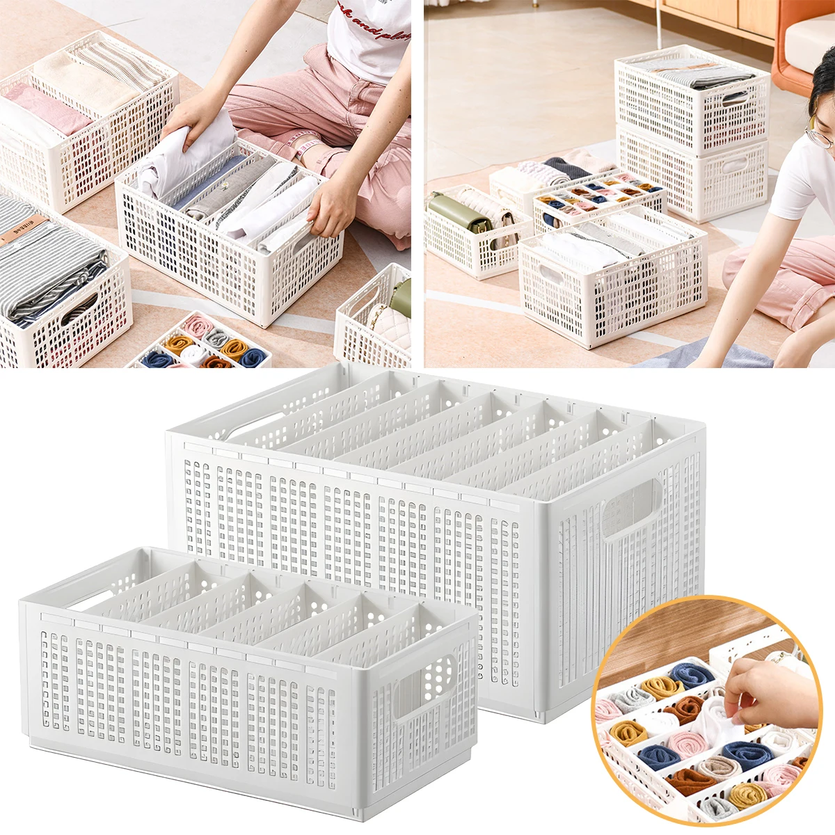 

Plastic Jeans Storage Box Foldable Plastic Clothing Storage Basket Stackable Wardrobe Drawer Organizer Durable Household Sweater