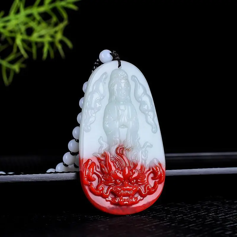 

Chinese Jade Chicken Blood Handmade Carved Dragon Guanyin Pendant Fashion Boutique Jewelry Men's and Women's Necklace Gift