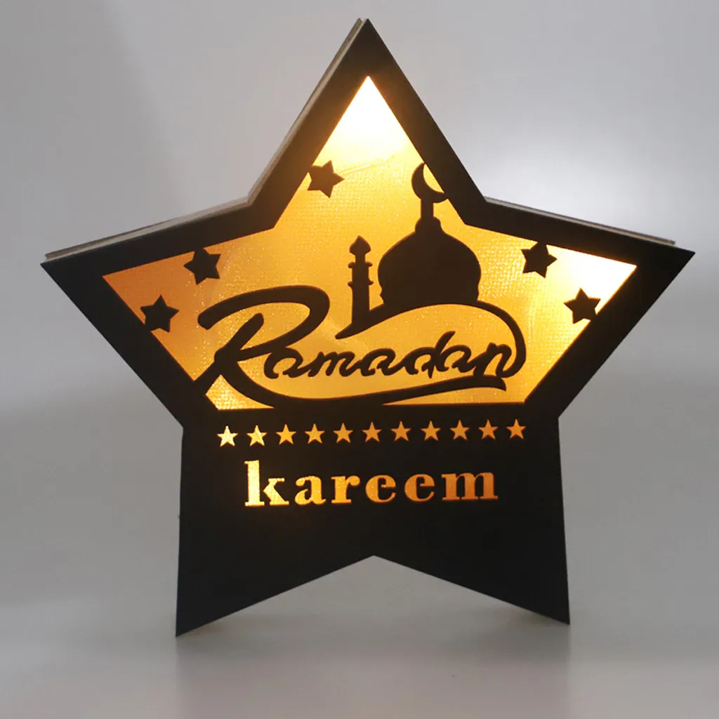 

Wooden Ramadan Eid Decorations for Home Moon LED Candles Light