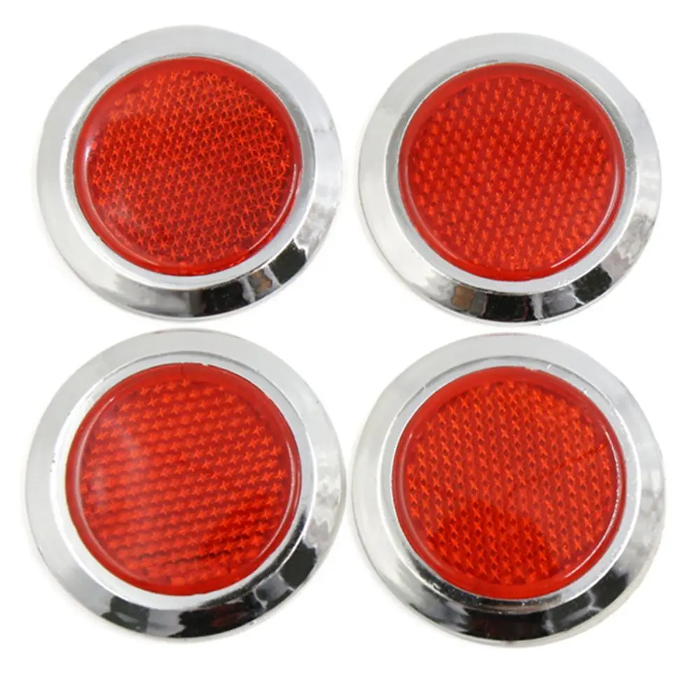 

4 шт., автомобильная круглая хромированная красная светоотражающая наклейка, самоклеящаяся отражатель, предупреждающий знак, внешние аксессуары для автомобиля