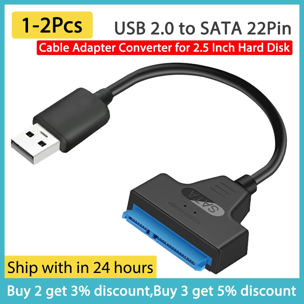 

1-2шт стандартный USB 2.0 в SATA 22Pin кабель адаптер конвертер для 2,5-дюймового жесткого диска SSD / HDD Максимум 3 ТБ Поддержка жесткого диска 20 см