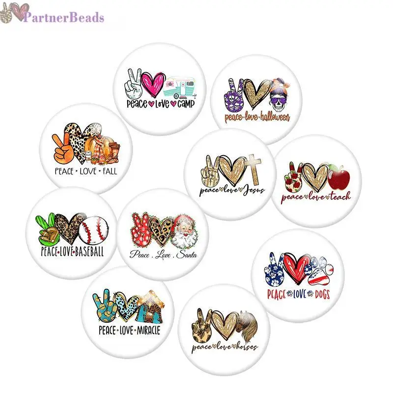 

Peace Love Faith skull Round Photo Glass Cabochon Demo Flat Back Making Findings 20mm Snap Button N8071