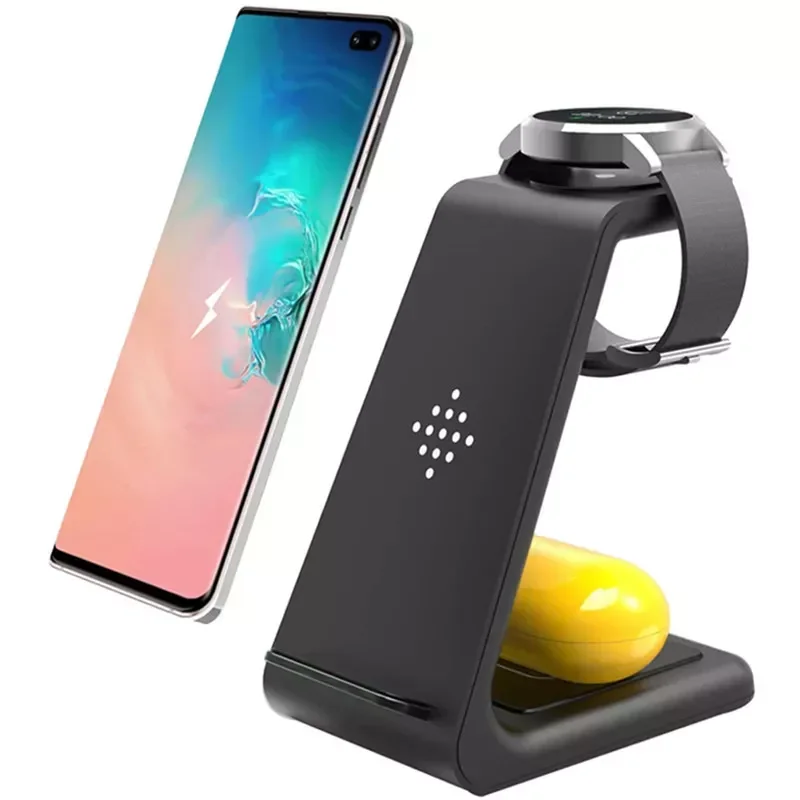 

3 In 1 QI Wireless Charger Pad Dock Station Stand S20 S21 Galaxy Watch 3 Active 2 Gear S3 Buds+ Live Fast Charging